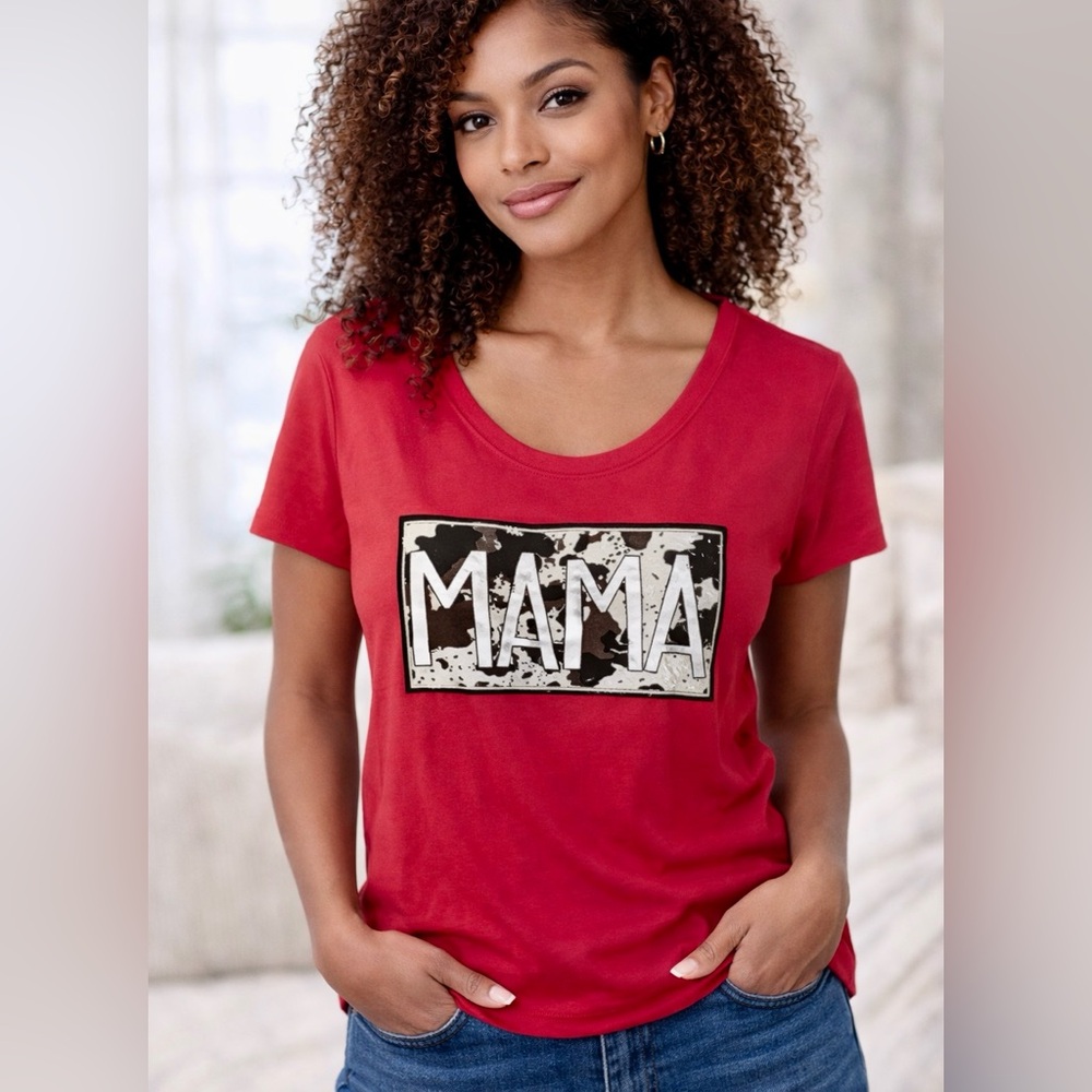 No Boundaries MAMA Cow Print Graphic Tee Shirt Red Juniors XXL